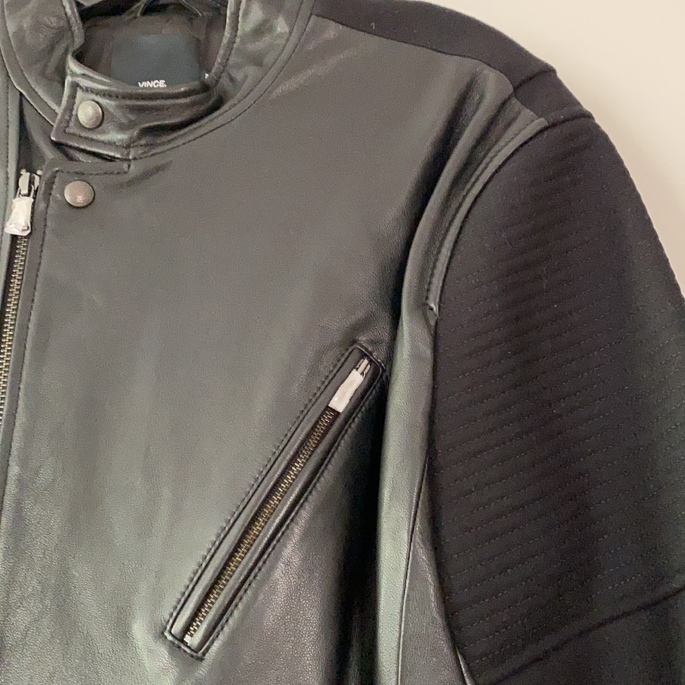VINCE. Leather and Wool Motto Jacket - Picture 2 of 7
